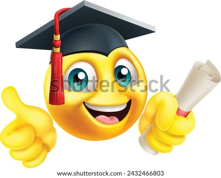 An education school college graduate student emoticon face in graduation or convocation cap hat cartoon