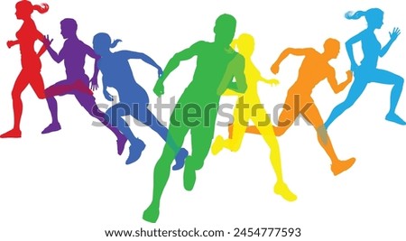 A set of Silhouette Runners Running or jogging. Active sports people healthy players fitness silhouettes concept.