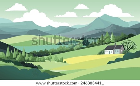 Similar – Image, Stock Photo green Mountain landscape in the summer with trees and blue sky in the Alps Switzerland beautiful background on a sunny day