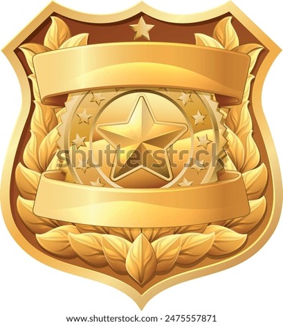 A police shield star sheriff cop badge or military security crest emblem motif 