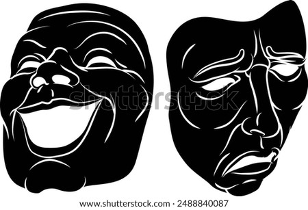 Theater or theatre drama comedy and tragedy masks illustration