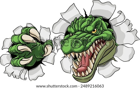 A crocodile, dinosaur or alligator lizard mean angry cartoon sports mascot 