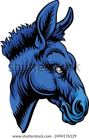 A tough looking donkey. Could be the symbol for the American democrat political party in election politics or a sports mascot.