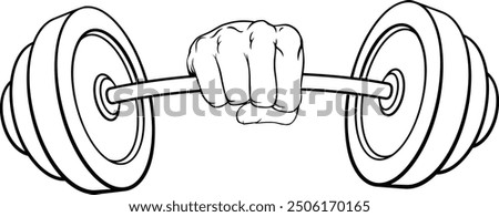 A weight lifting or weightlifting fist hand holding a heavy barbell or dumbbell concept.