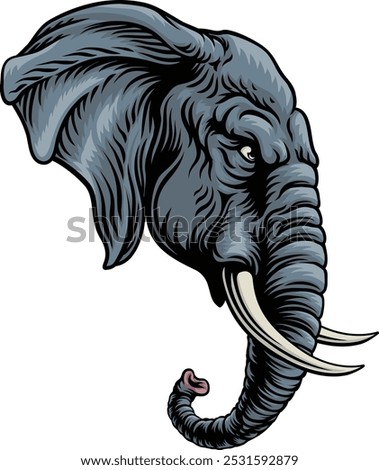 A tough looking elephant. Could be the symbol for the American political party in election politics or a sports mascot.