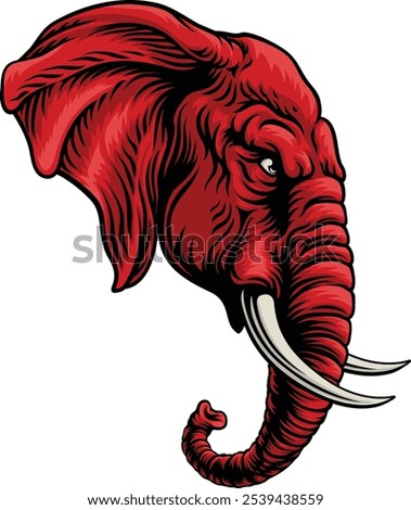 A tough looking elephant. Could be the symbol for the American political party in election politics or a sports mascot.