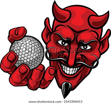 A devil or satan golf sports mascot cartoon character holding a ball 