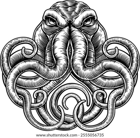 An octopus or cthulhu tattoo style woodcut kraken mascot squid concept