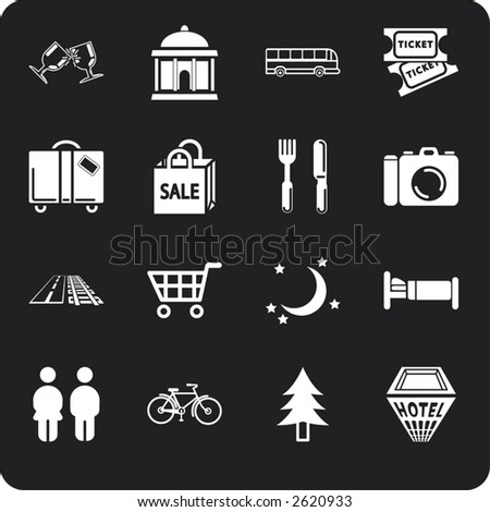 Tourist locations icon set Icon set relating to city or location information for tourist web sites or maps etc.