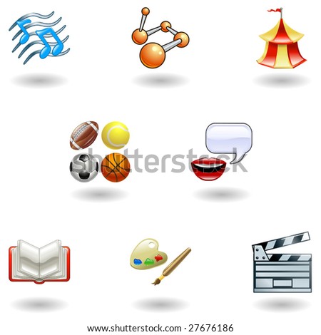 a subject or category icon set eg. science, language, literature, history, music, physical education etc