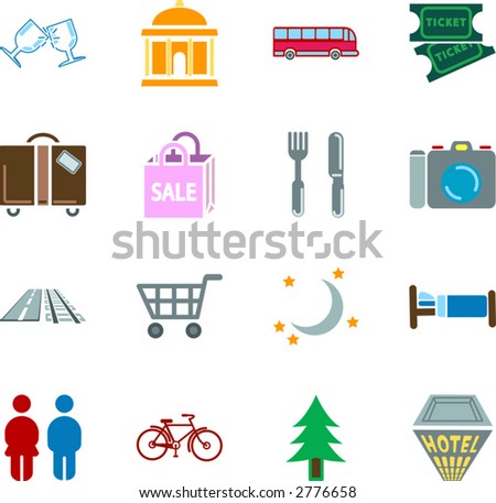 Tourist locations icon set Icon set relating to city or location information for tourist web sites or maps etc.