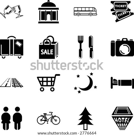 Tourist locations icon set Icon set relating to city or location information for tourist web sites or maps etc.