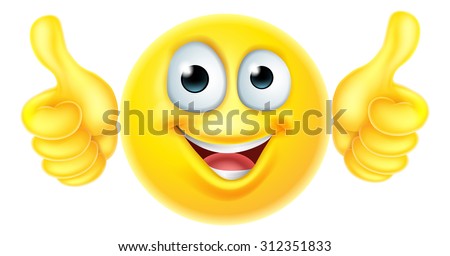 A cartoon emoji emoticon icon character looking very happy with his thumbs up, he likes it