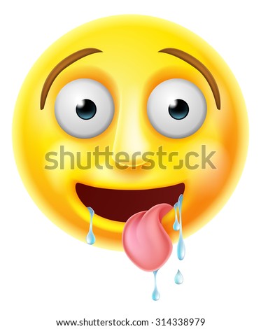 A cartoon emoji emoticon drooling with his tongue hanging out