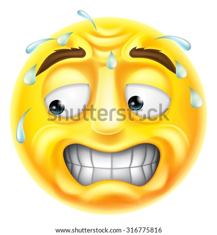 A scared, worried or embarrassed looking emji emoticon character 