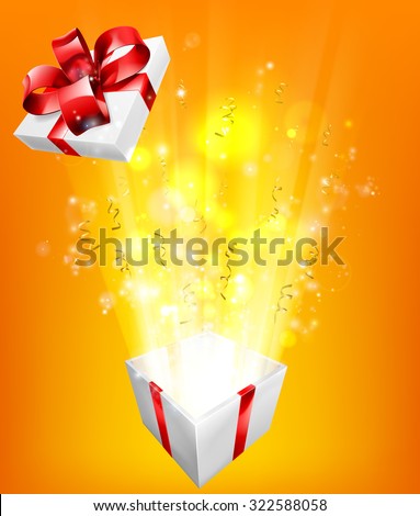 Gift box explosion concept for an exciting birthday, Christmas or other gift or present.