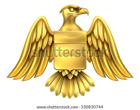 An eagle gold metal shield heraldic heraldry coat of arms design.