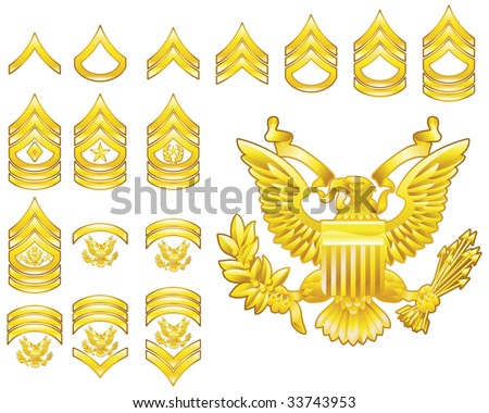 Set of military american army enlisted rank insignia icons