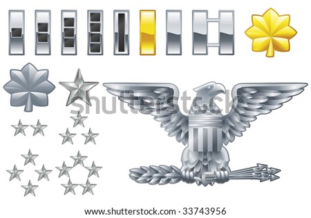 Set of military american army officer ranks insignia icons