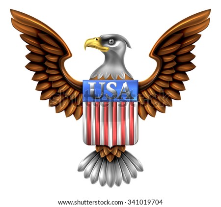 American Eagle Design with bald eagle of the United States with American flag shield reading USA