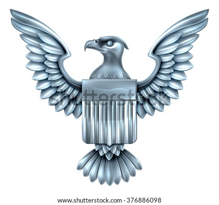 Silver steel metal American Eagle Design with bald eagle of the United States with American flag shield