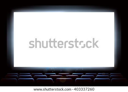 An illustration of the interior of a cinema movie theatre with copyspace on the  screen