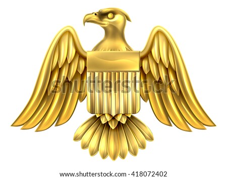 Gold metal American Eagle Design with bald eagle of the United States with American flag shield