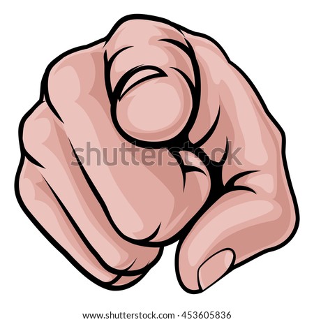 A cartoon hand pointing finger knuckles front on