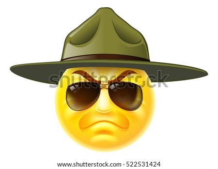 A cartoon emoji emoticon army boot camp drill sergeant wearing sunglasses