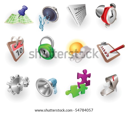 A set of silver steel or aluminium shiny glossy metal metallic internet application icon set series.