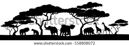 An African safari animal silhouette landscape scene
