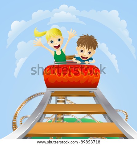 Illustration Of A Boy And Girl Enjoying A Thrilling Roller Coaster Ride ...