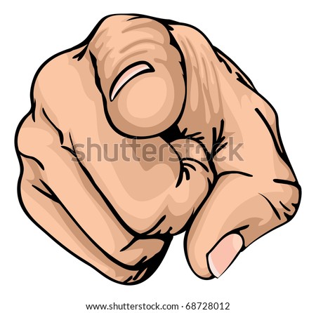 a colour illustration of a human hand with the finger pointing or gesturing towards you.