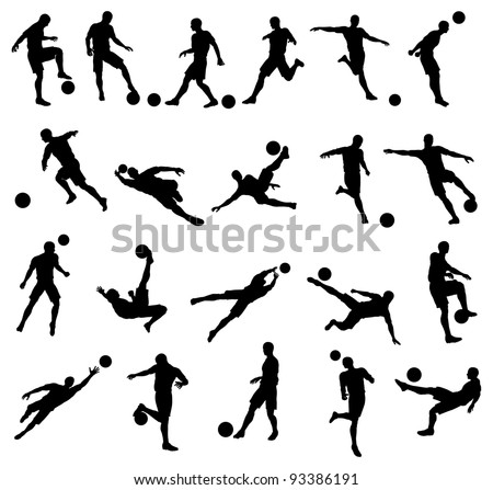 Very high quality detailed soccer football player silhouette cutout outlines.