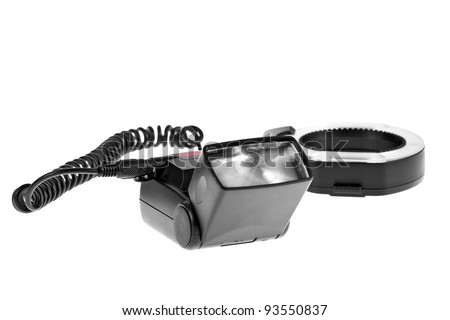 External camera flash with ring flash, isolated on white background