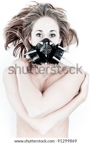 Sexy Woman wearing a Spiked Ammo Gas Mask
