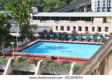 BANGKOK, THAILAND - MAY 29 : Swimming pool view from the 16 floor of the Asia Hotel on May 29, 2015 in Bangkok, Thailand.