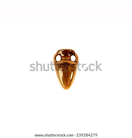 Amphora isolated over white background. Pendant in the form of ancient amphorae of ceramics.
