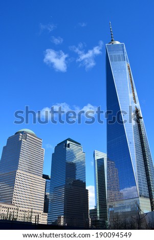 NEW YORK CITY, USA - April 27, 2014: Work continues on World Trade Center Tower One at Ground Zero in Lower Manhattan.