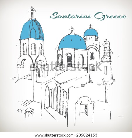 Santorini View Of Caldera With Churches,Greece Vector - 205024153 ...