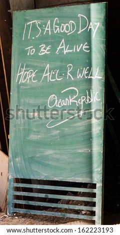 BORACAY, PHILIPPINES - NOVEMBER 9 2013: A chalk board reads \