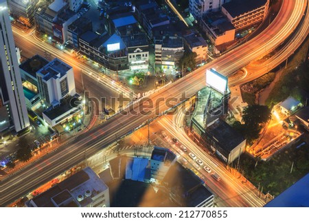 Bird eye view of cross road Highway in Thailand