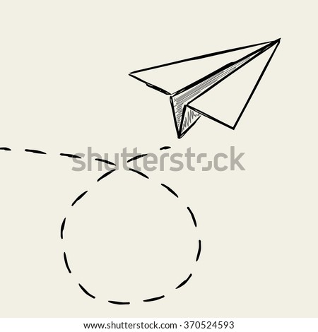 Paper plane drawing with dashed trace line.