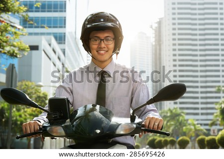 Similar – Image, Stock Photo Man in motorcycle looking at camera