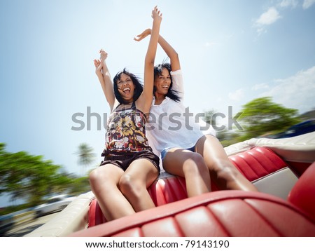 Image, Stock Photo young cuban in front of red car, havana