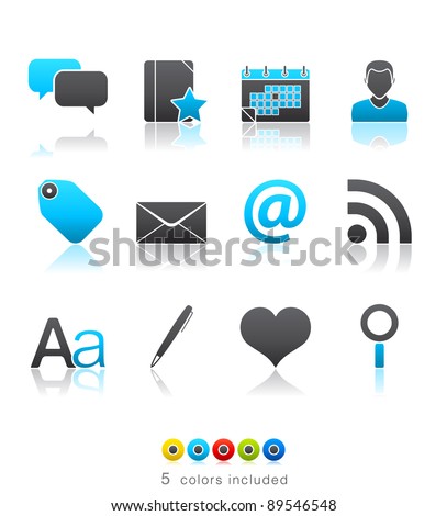 Blogging icon set 4 – Multi Color Series.  Icon set in EPS8 format with high resolution JPEG EPS file contains five color variations in different layers