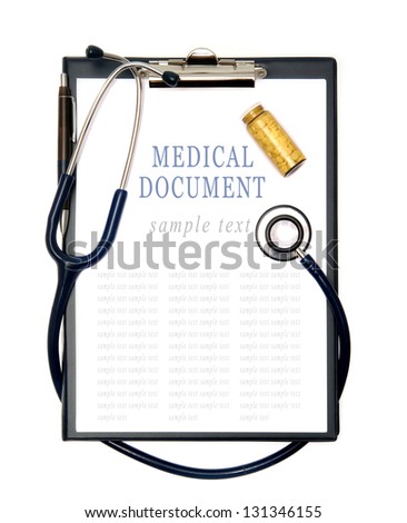 Empty medical document in a clipboard isolated on white background