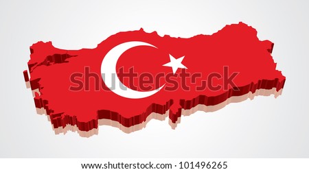 3D vector flag map of Turkey