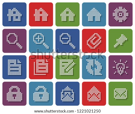 Collection of rounded square dotted icons: User interface. Set #1