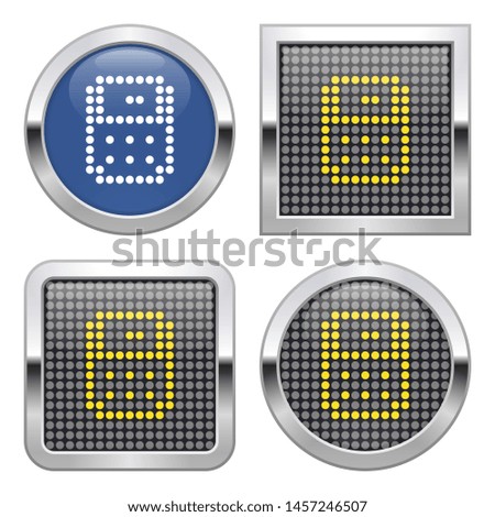 Dotted icon of calculator on glossy button in four variants